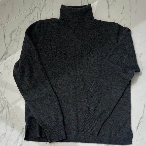 J Crew 100% Cashmere Turtleneck Sweater sz L Dark Grey - Picture 1 of 12